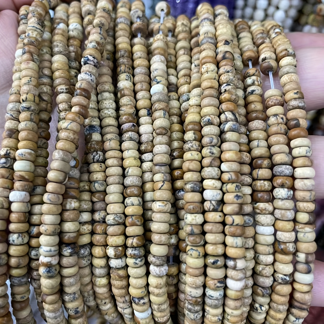 Natural Picture Stone Abacus Beads for DIY Jewellery Making