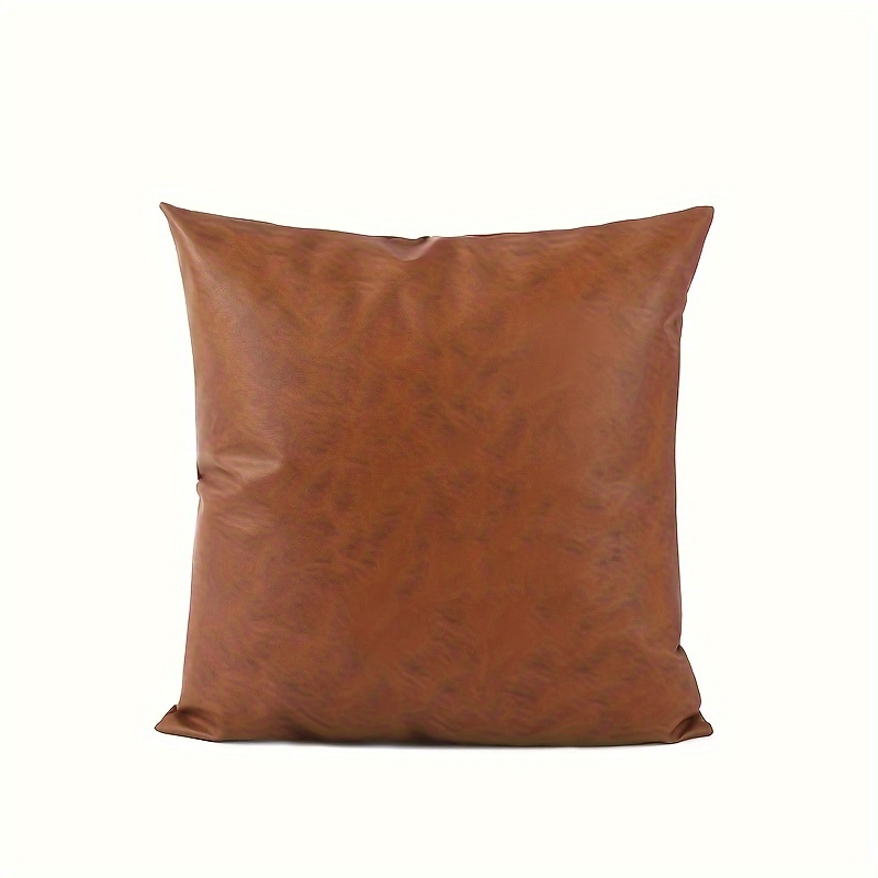 1pc Christmas Decorations Faux Leather Throw Pillow Covers Thick Brown Large Decorative Modern Boho Farmhouse Bedroom Living Room Square Cases For Couch Bed Sofa