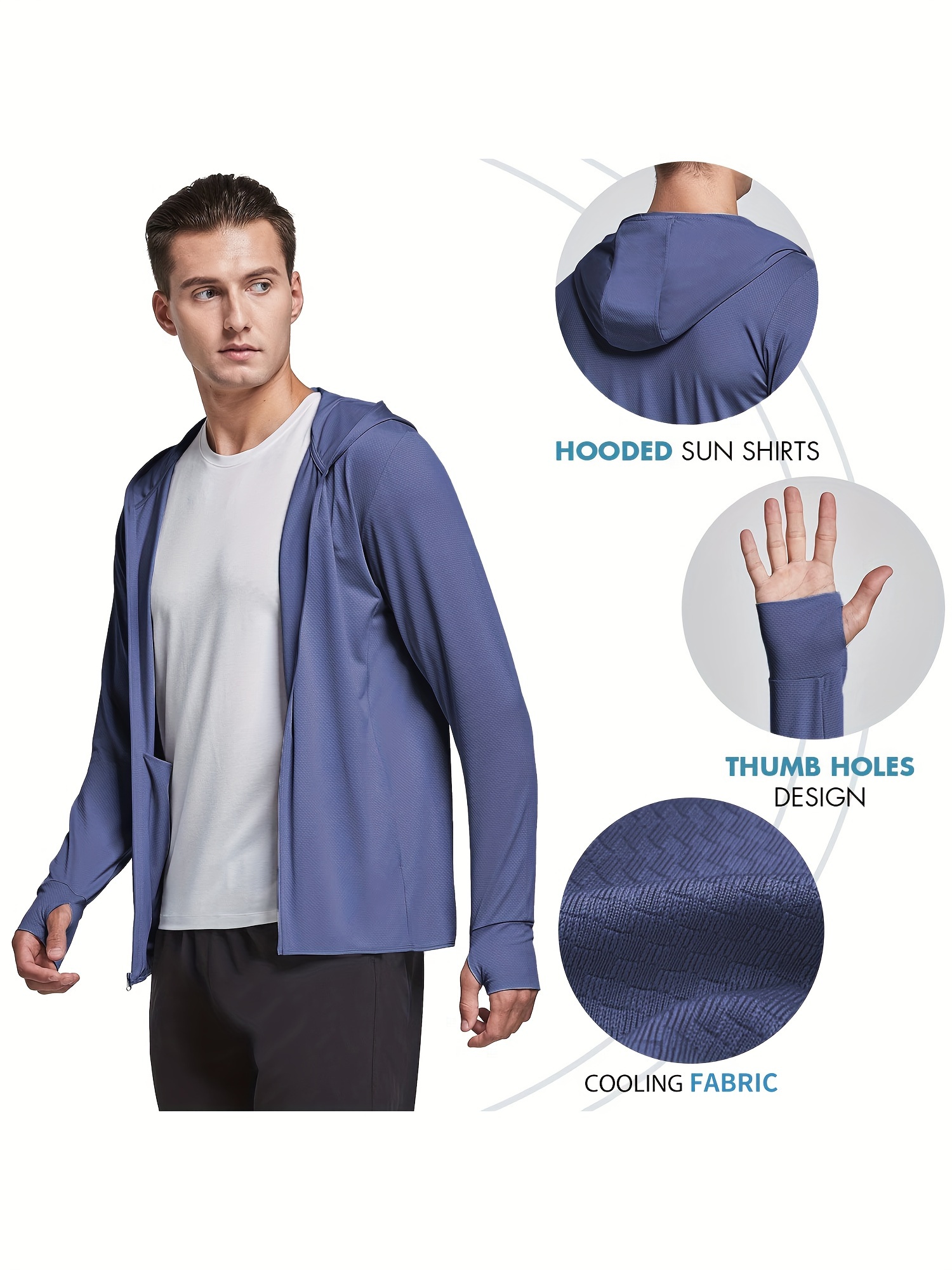 Men's Sun Protection Hooded Jacket - UPF 50+ UV Shirt With Long Sleeves,  Quick Dry Fabric For Fishing, Hiking, And Workouts