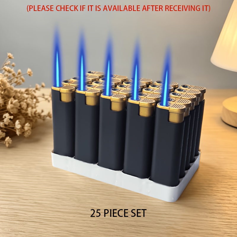 TEMU 25pcs Set Of Windproof Butane Lighters, Powerful Windproof Blue Flame Lighters, Metal Lighter Set
