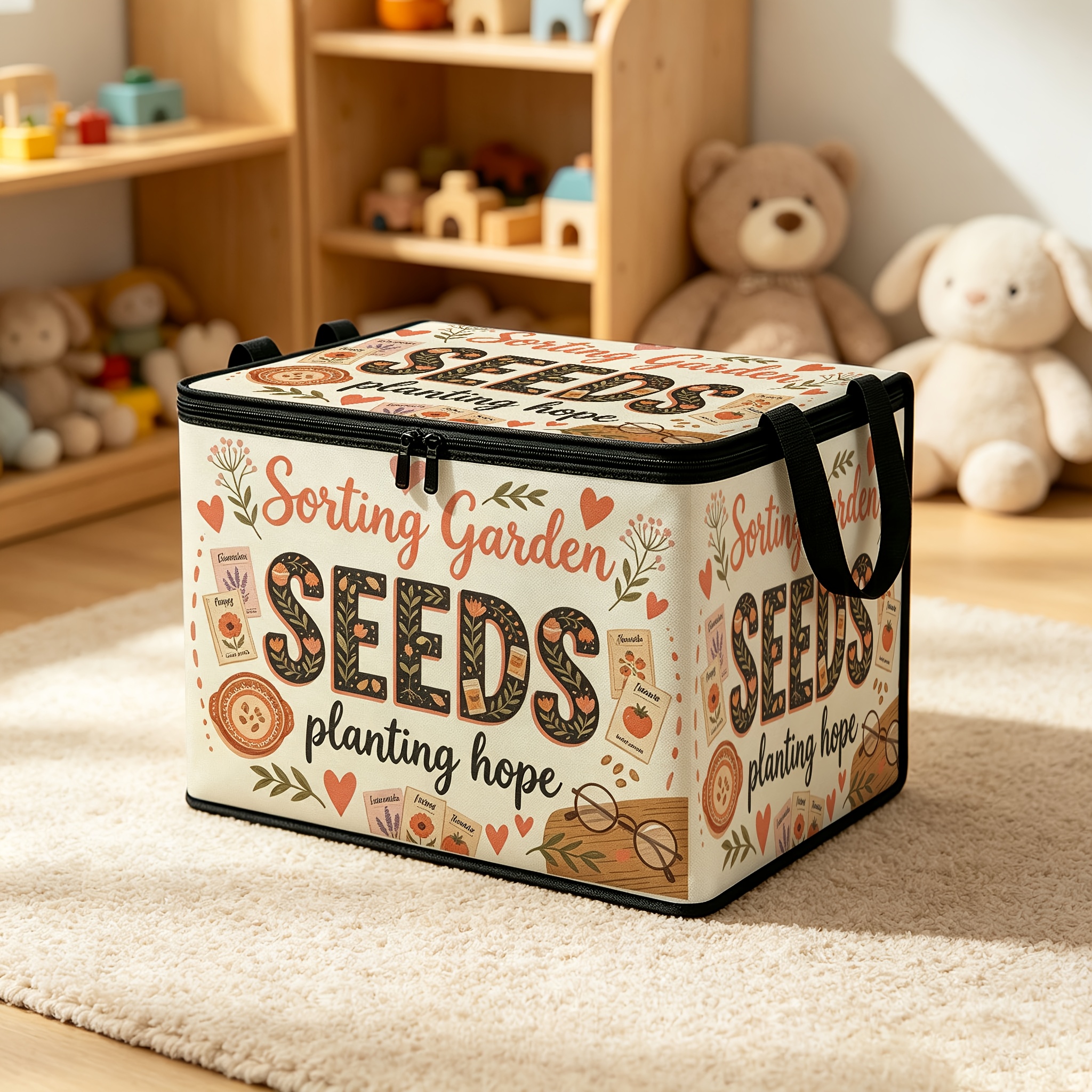 large capacity modern vintage suitable for   fabric storage box with   lid zipper closure large rectangular suitable for gardening tool organizer seed starter balcony flower pot accessories organizer bin