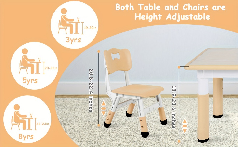 Kids Table And 6 Chairs Set, Rectangular Plastic Graffiti Desk, Preschool Activity Art Craft Table, for Boys And Girls Halloween Christmas Gifts