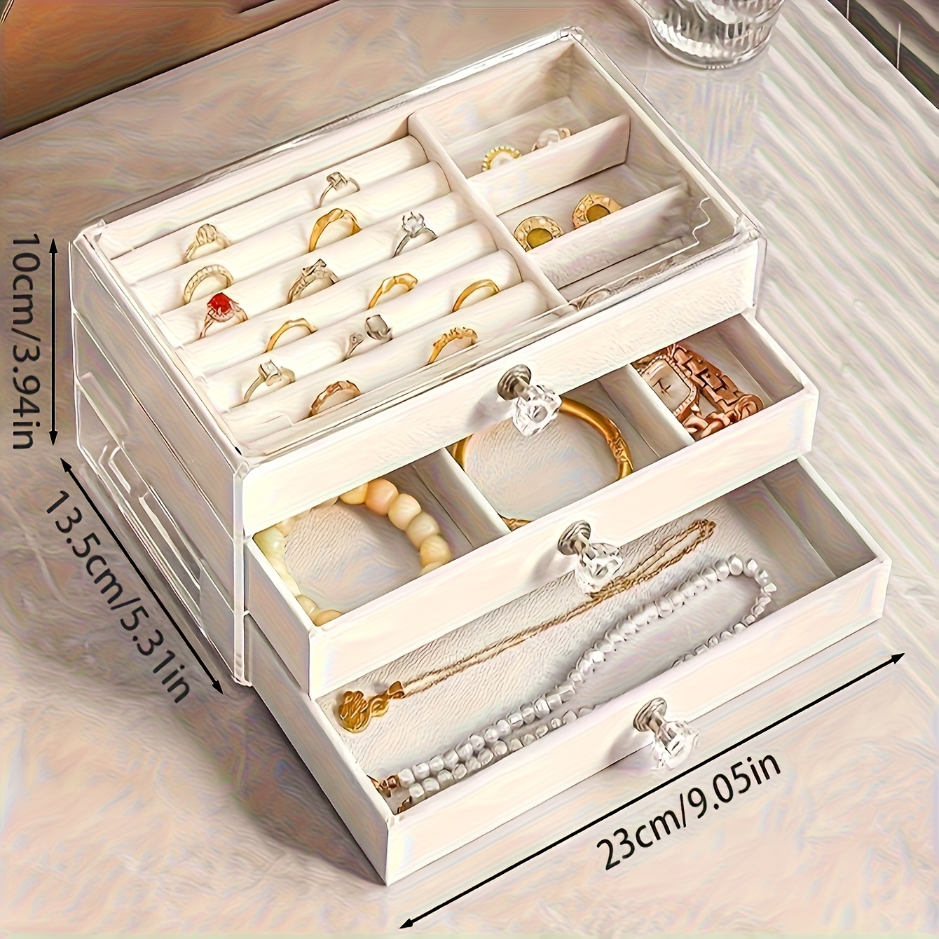   layer acrylic jewelry storage box with drawers for earrings rings and necklaces featuring a moisture proof   leather lining and a   this luxurious large capacity display box set   six pieces making it   gifts on occasions like mothers day and valentines day as well as a multifunctional home jewelry box Product details 7