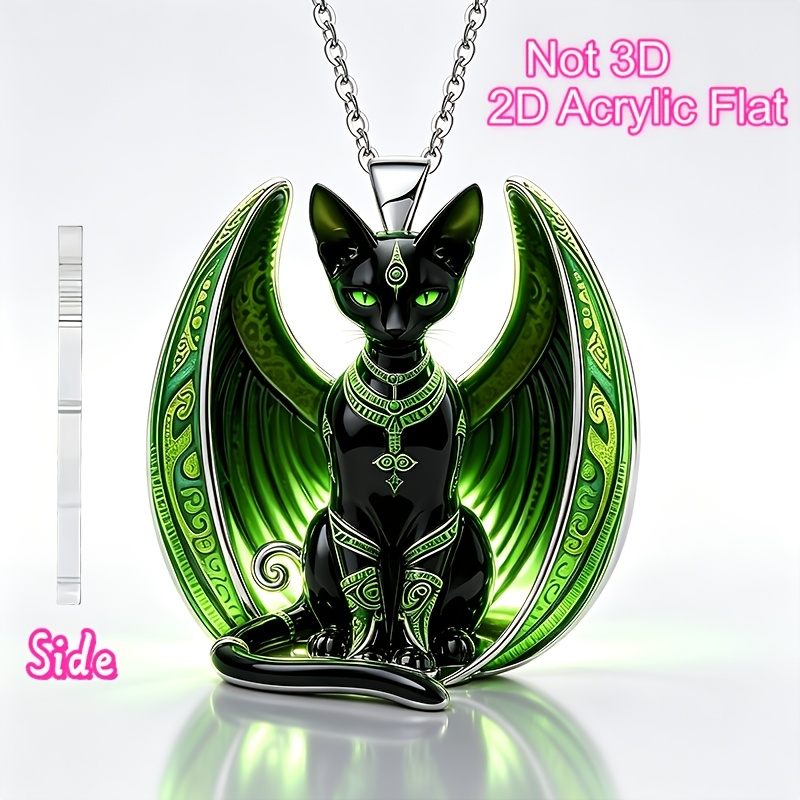 Cute Winged Kitten Necklace Pendant, Acrylic Charm
