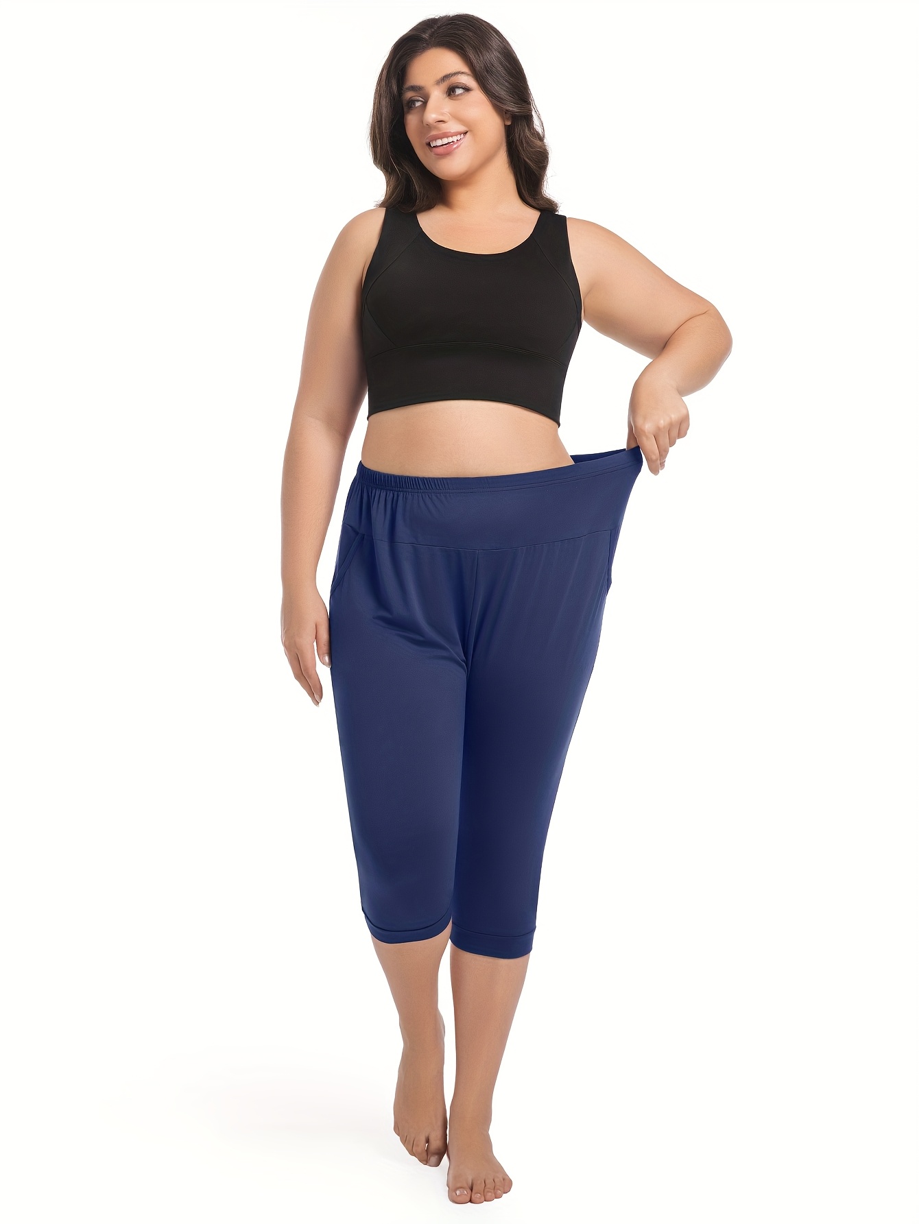 plus size womens loose wide leg yoga capri pants stretch Temu