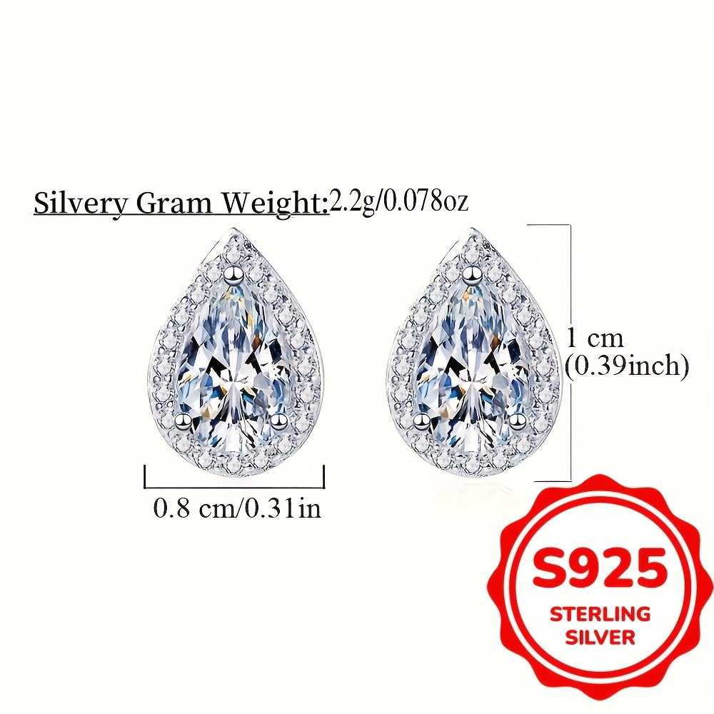 925 Sterling Silver Water Drop Zirconia Stud Earrings