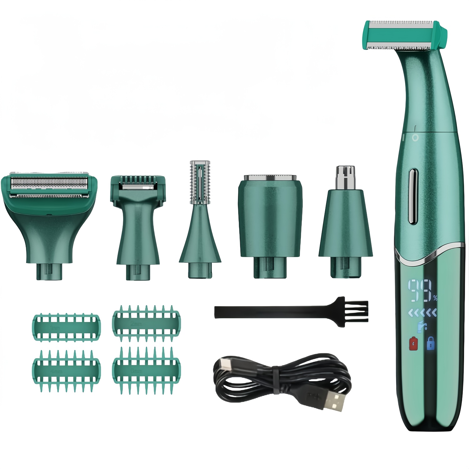 6-в-1 Електрическа самобръсначка и тример за тяло за мъже и жени, подходяща за подмишници/крака/лице, самобръсначка за цялото тяло, високо качество, бързо зареждане с USB, 60 минути работа на батерията, цифров дисплей, ергономичен дизайн, инструмент за красота с литиева батерия, Подстригване на лице
