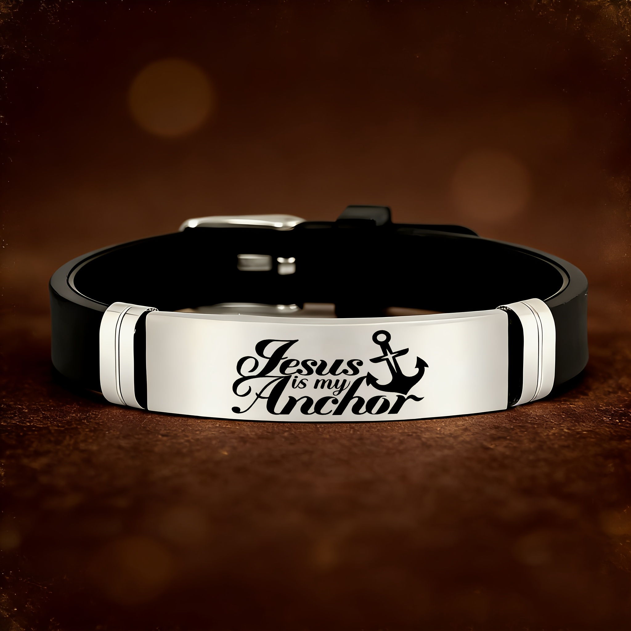 Vintage Christian Design Stainless Steel Silicone Bracelet
