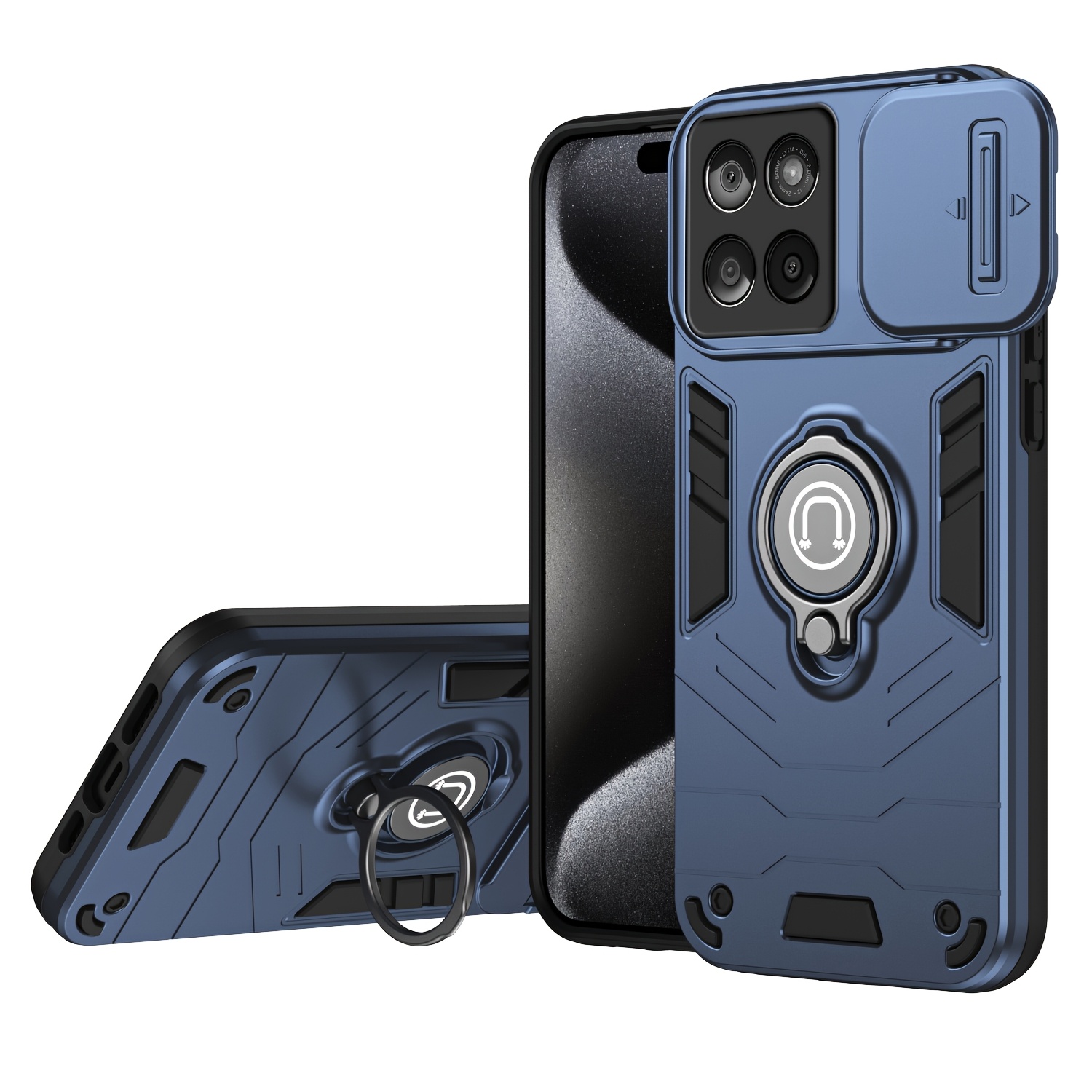 TEMU Funda para teléfono: Compatible con MOTO EDGE 60 FUSION 5G, con cubierta deslizante para cámara y carcasa de soporte con anillo giratorio