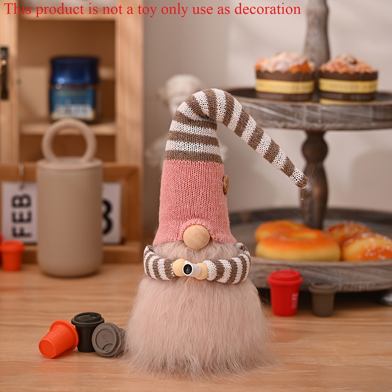 1pc Festive Christmas Ornament - Santa Claus Doll with   Pendant, Black & White Striped Knit Hat, Brown Overalls, and Carrot Ears -   Holiday, Wedding, Party, and Birthday Decorations, Christmas Doll, Best for Christmas
