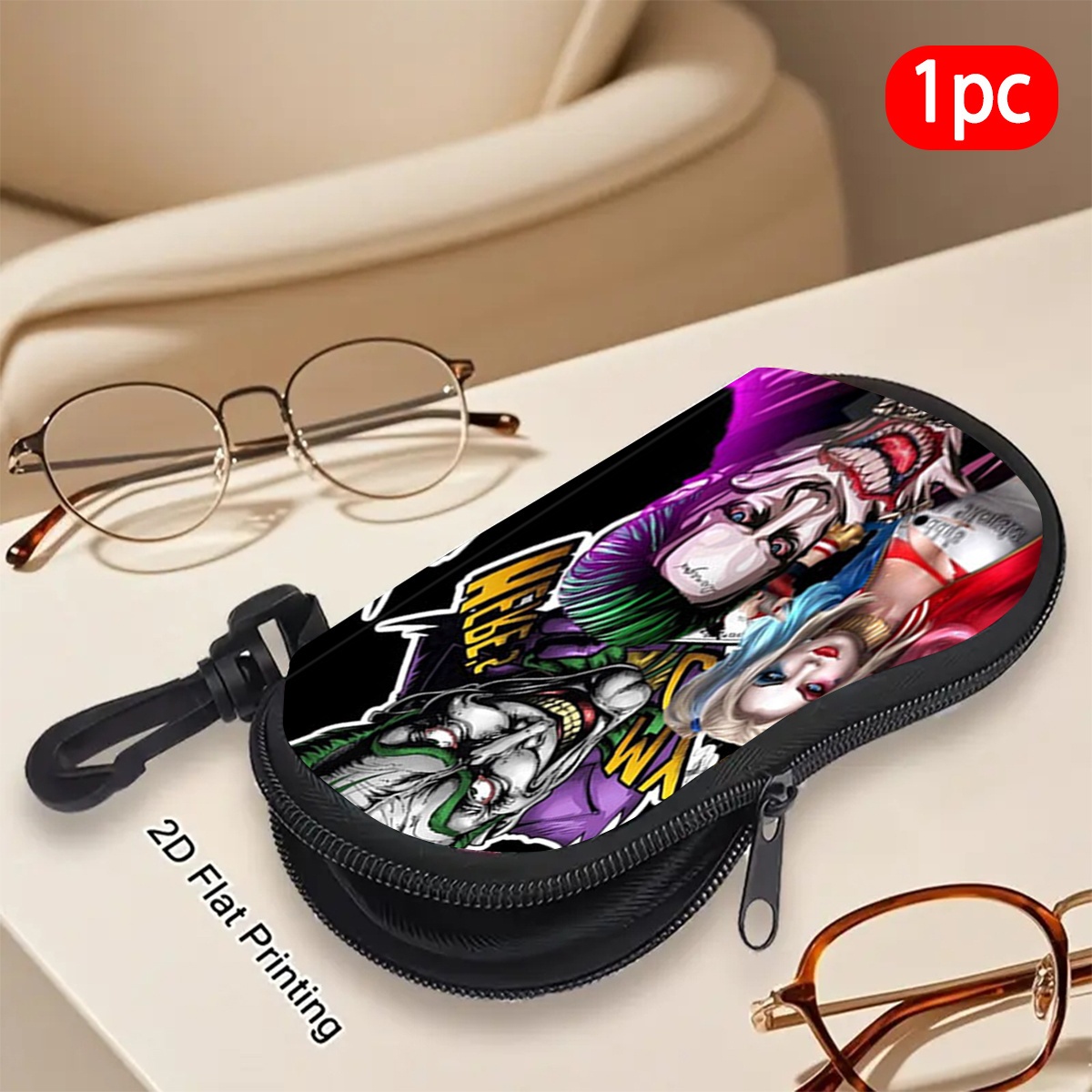 1pc Joker Quinns Pattern Decorative Glasses Case, Halloween & Christmas Gift for Men and Women, Multi-Purpose Accessory Holder with Hook, Portable Fashion Glasses Box, Ideal for Daily Use or Travel, Reusable Gift for Family and Friends, Contact Lens Case, Simple Flower Lens Case, Rick And Morty Party Lens Package