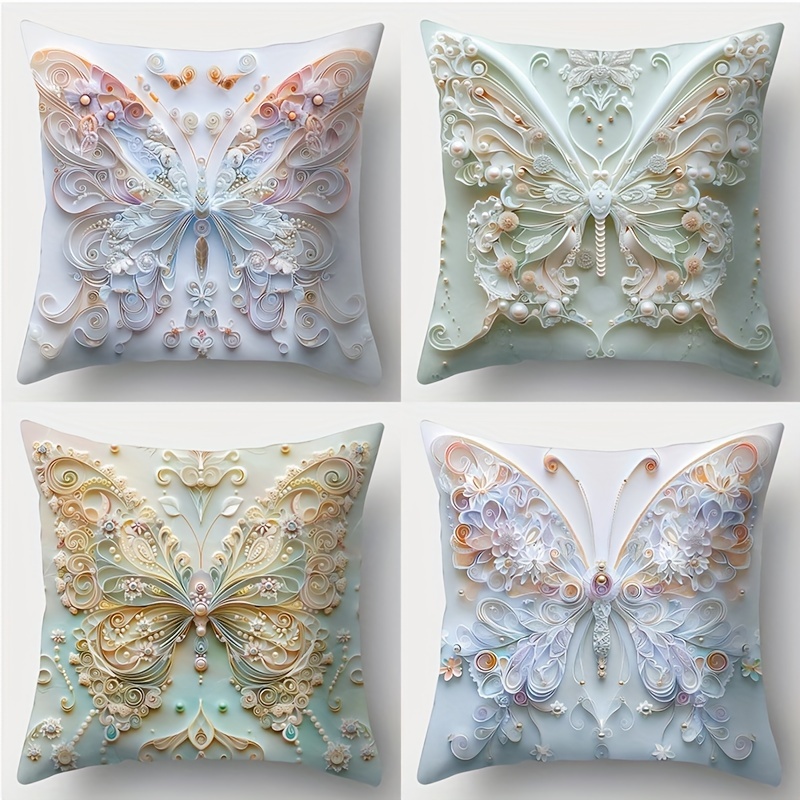 

Set Of 4 Contemporary Throw Pillow Covers With Pearl - Polyester Zipper Closure Cushion Cases For Living Room And Bedroom Decor, Hand Wash Only, 17.72" Square - Excludes Inserts