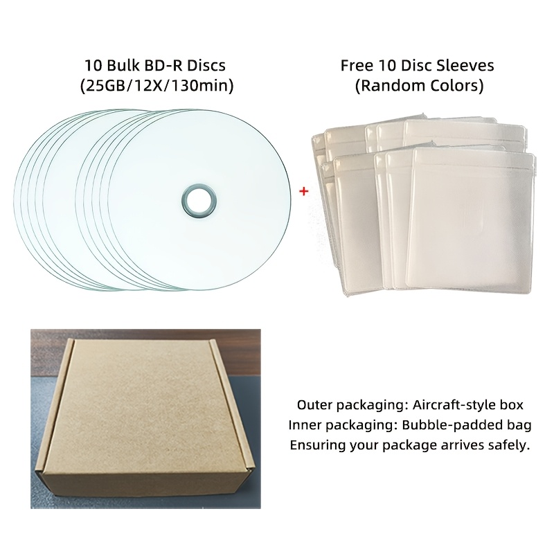 TEMU RITEK 25GB BD-R Üres Blu-ray Lemez 12X Gyors Írás 10 Csomag 10 Lemezborítóval, Csak Blu-ray Írókhoz, Adatmentés és Médiatárolás