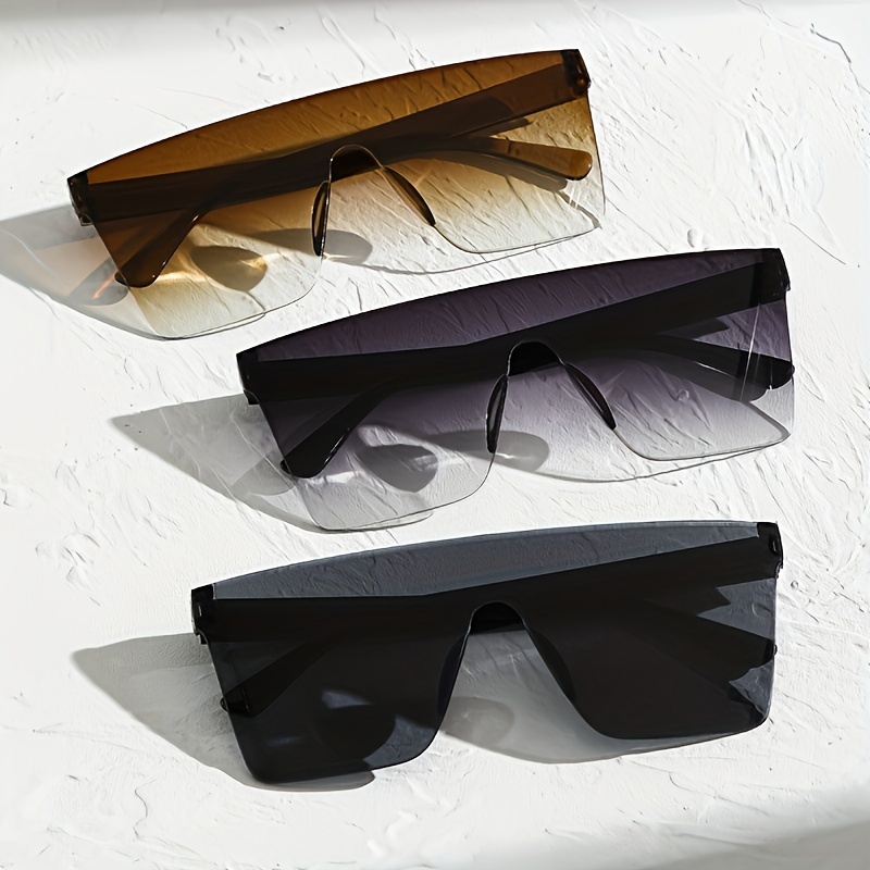 

3pcs Oversized Square Fashion For Women Men Flat Top Rimless Shades For Party Beach Travel