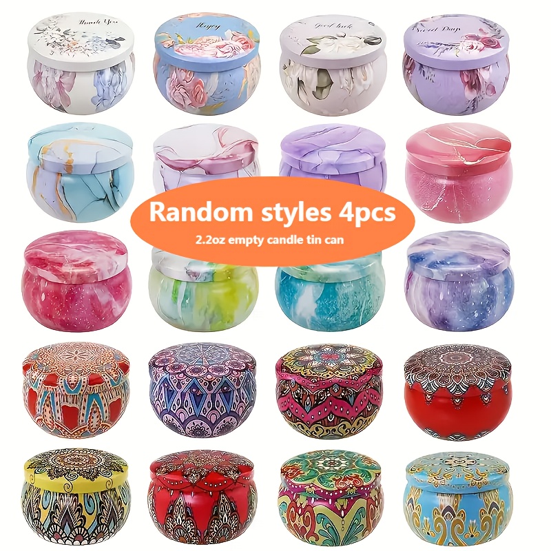 Image of 4pcs Candle Making Container Set, 2.2oz Large Empty Candle Tin With Lid, Perfect For Candle Making, Incense, Party Gifts, Wedding Gifts, And Room Decor. Accents (random Patterns Of 4)