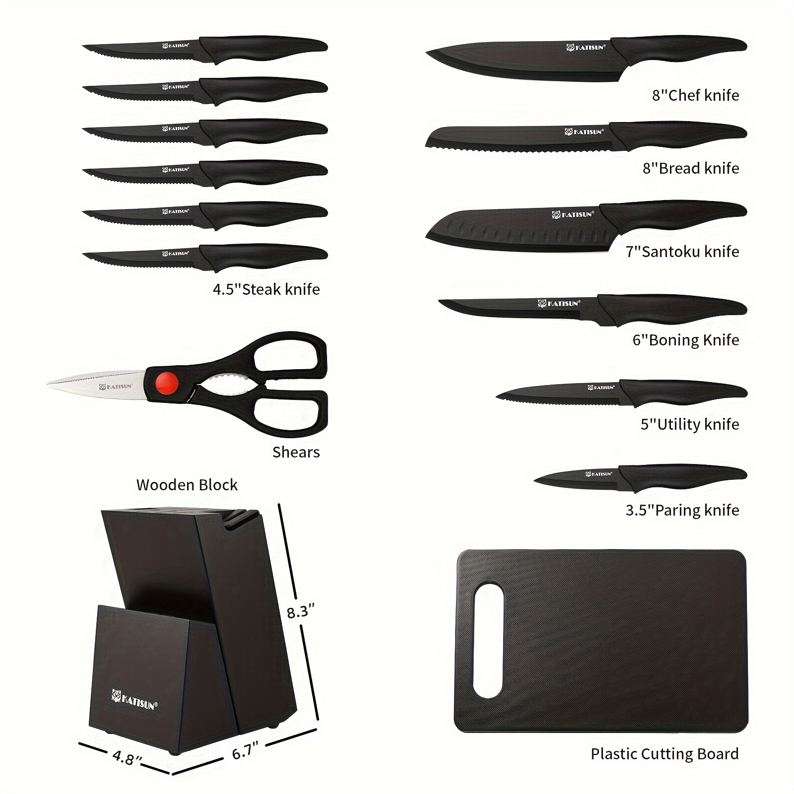 Professional Kitchen Knife Set, 15 pcs Black-Coded With Black Wooden Block, Non-Slip ABS Handle Chef's Knife Plastic Cutting Board And Kitchen Shears, Ideal For Home And Restaurant Use, The Perfect Gift For Thanksgiving Christmas And New Year 7 Professional Kitchen Knife Set, 15 pcs Black-Coded With Black Wooden Block, Non-Slip ABS Handle Chef's Knife Plastic Cutting Board And Kitchen Shears, Ideal For Home And Restaurant Use, The Perfect Gift For Thanksgiving Christmas And New Year - Image 7