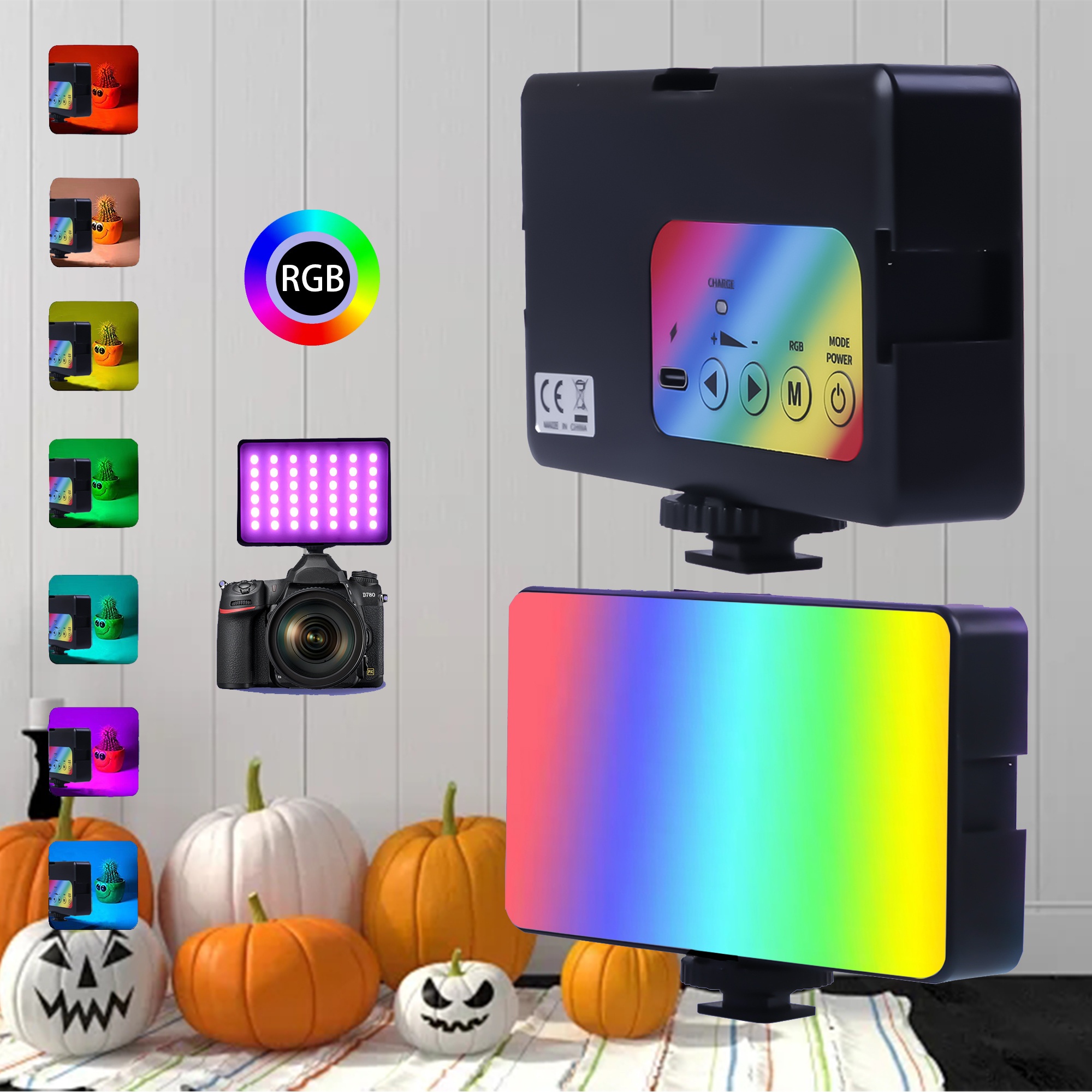 Image of Portable Rgb Video Lighting With Led Camera Light, Featuring Options, 3 Cold Shoe Mounts, A Cri Of 95+, And A Dimmable Panel Lamp That 9 Simulated For Video Recording
