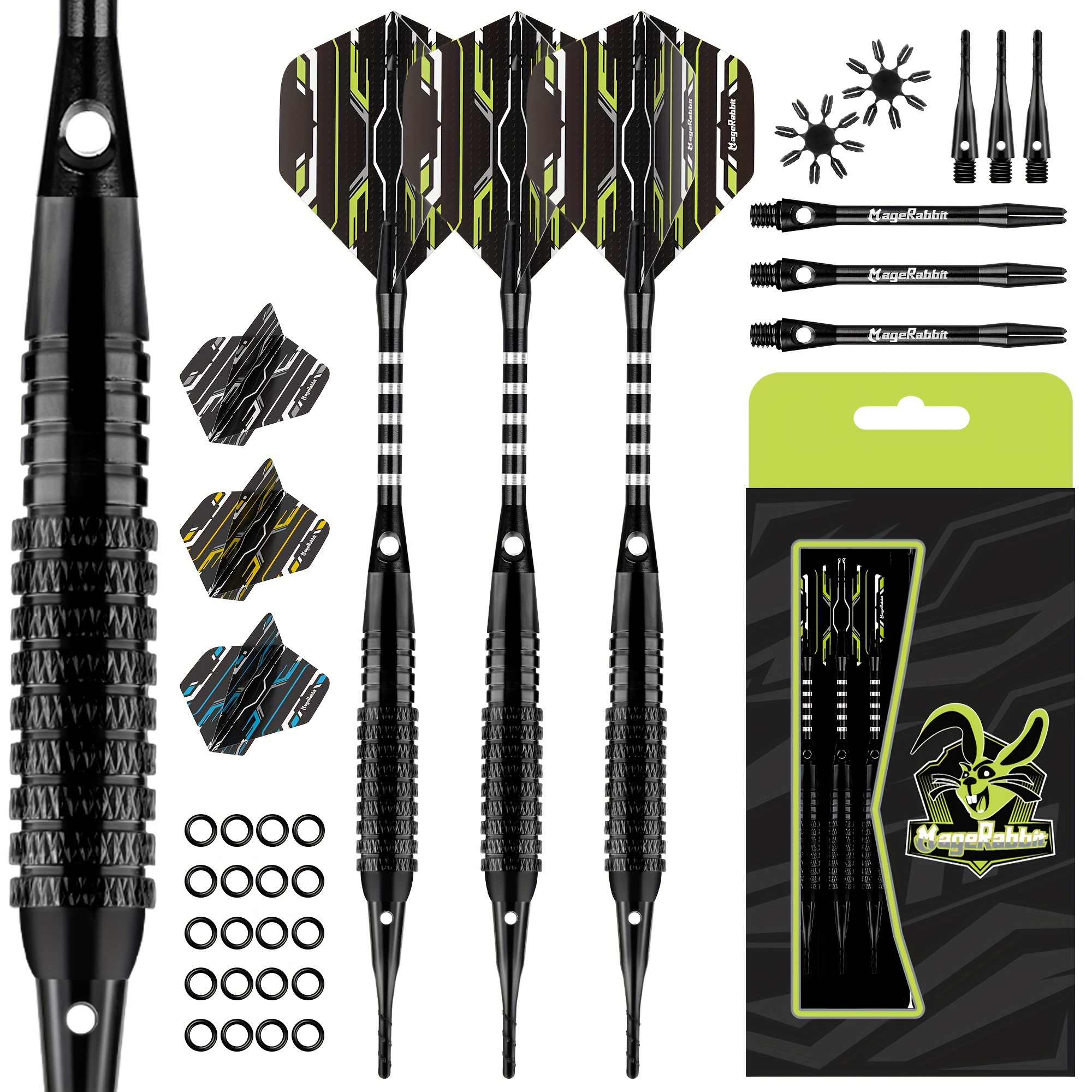 

Magerabbit Universal Dart Set For Adults & Teens (14+), Professional 16g Iron Darts With Aluminum Shafts, Pet Flights, -rings, Flight Protectors And Case - Complete Kit With , 3 Darts & 34 Accessories