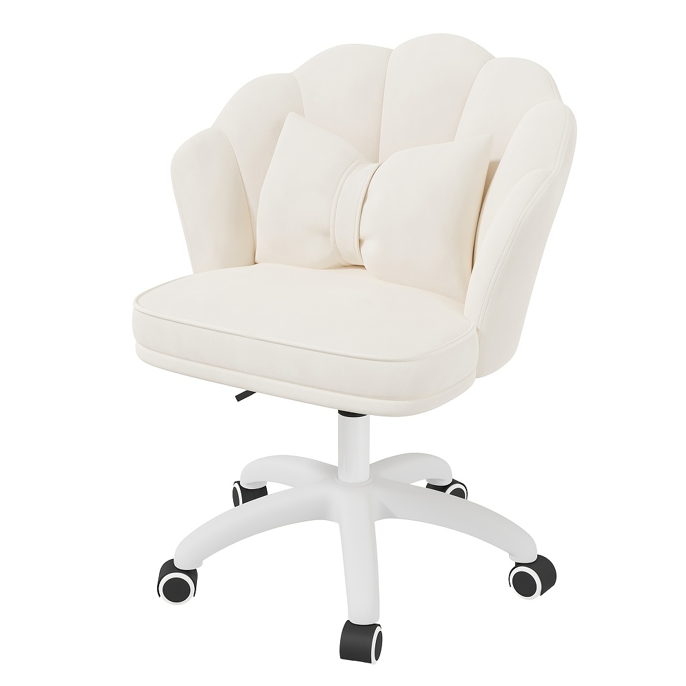 Image of Vanity Velvet Petal Desk Chair - Modern Upholstered Chair With Backrest And Quilting, Height-adjustable Computer Work Chair For Bedroom And Living , Black, Gray, Beige