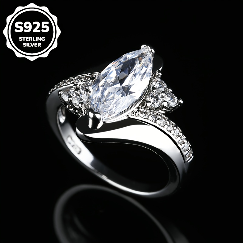 Image of 1pc S925 925 Silver Exquisite Retro Demon Eye Olive-shaped Synthetic Synthetic Zircon​ Men's And Women's Ring, Sizes 6-9 , High-quality Jewelry, Suitable For Banquets And Parties