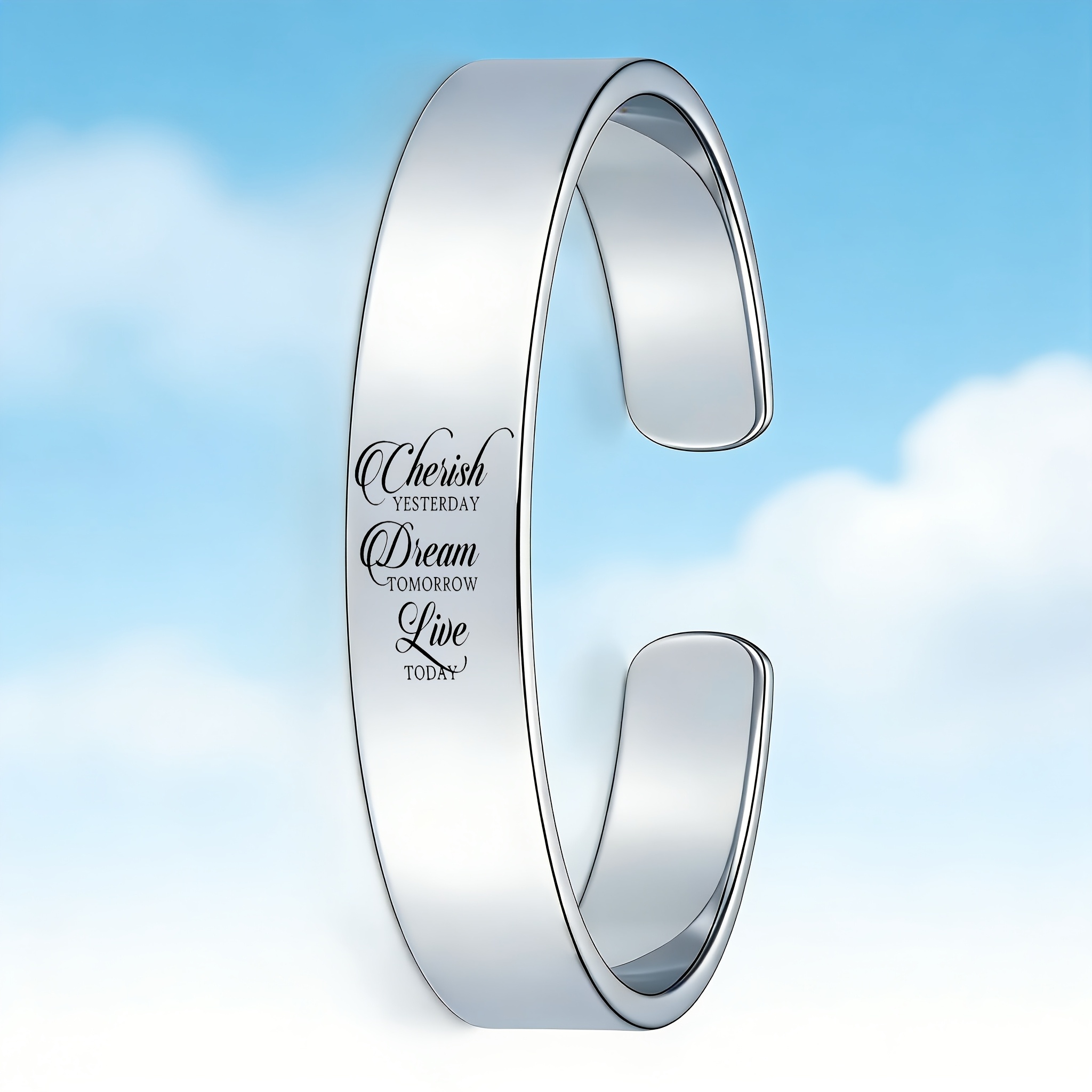 Women's Open Bangle Bracelet, 304 Stainless Steel, Inspirational Quote