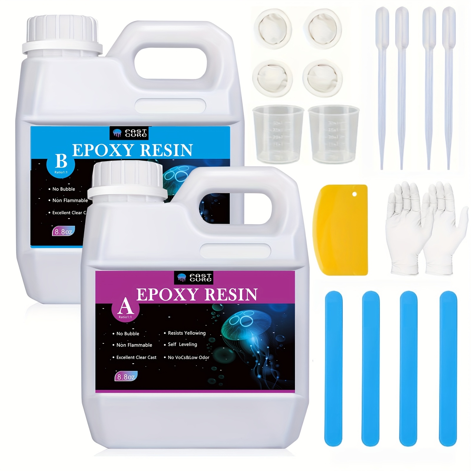 

500ml/300ml Clear Epoxy Resin Kit - -free, Anti-yellowing, For Easy 1:1 Mixing | Includes Gloves, Measuring Cups & Stir Sticks | , Tumblers & Crafts