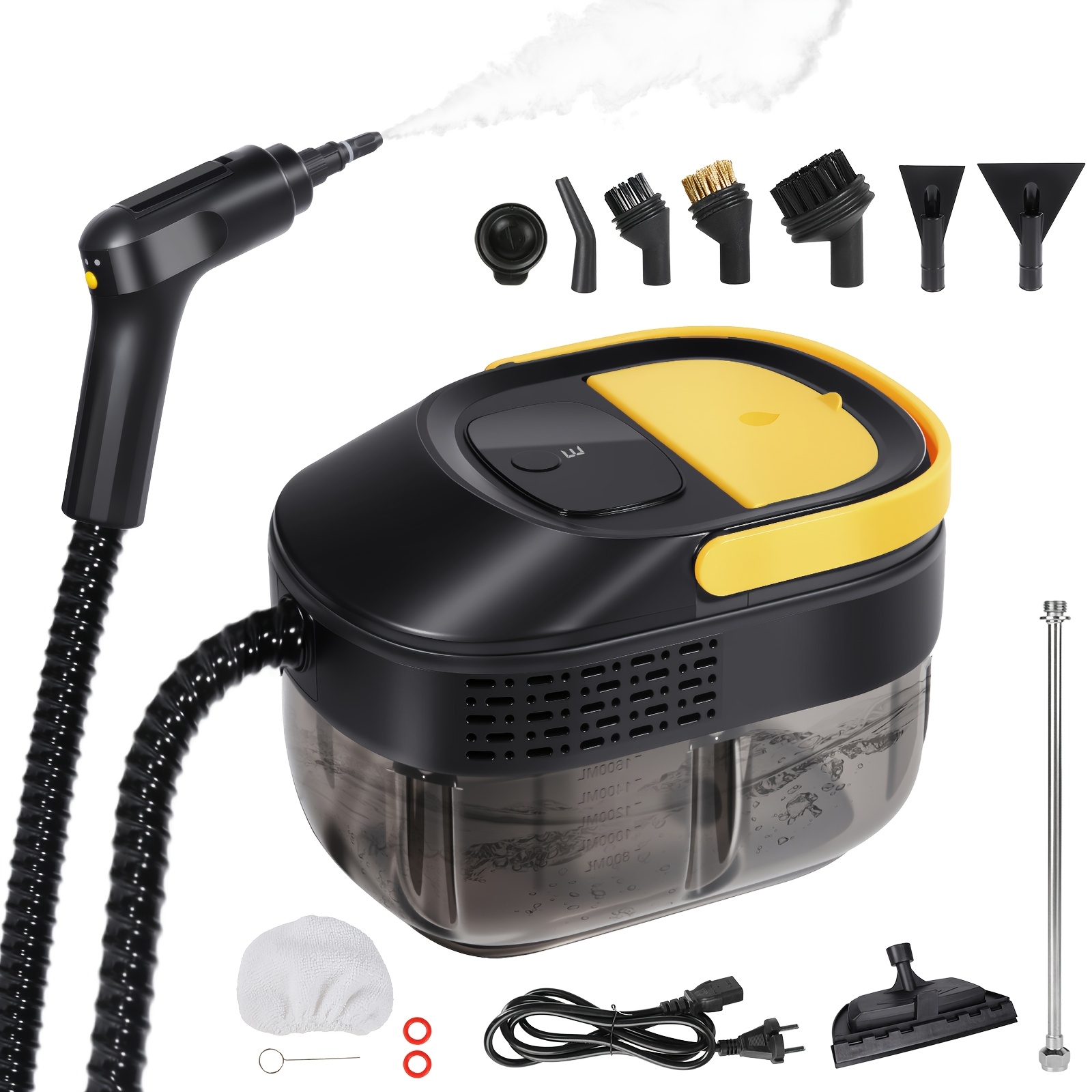 Image of 1600w High Pressure Steam Cleaner, 1600ml Large Tank Portable Machine With 3 Steam Levels, Multi Accessories For Kitchen Grease, Sofa, Window, Car Interior, Chemical Free Deep Cleaning