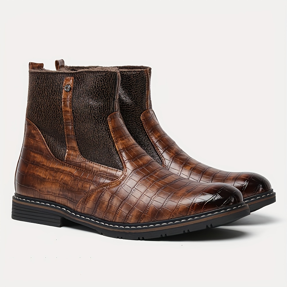 Men's Fashion Retro Crocodile Pattern Zipper Boots Two-color Pu Upper Rubber Sole Boots #kd5207