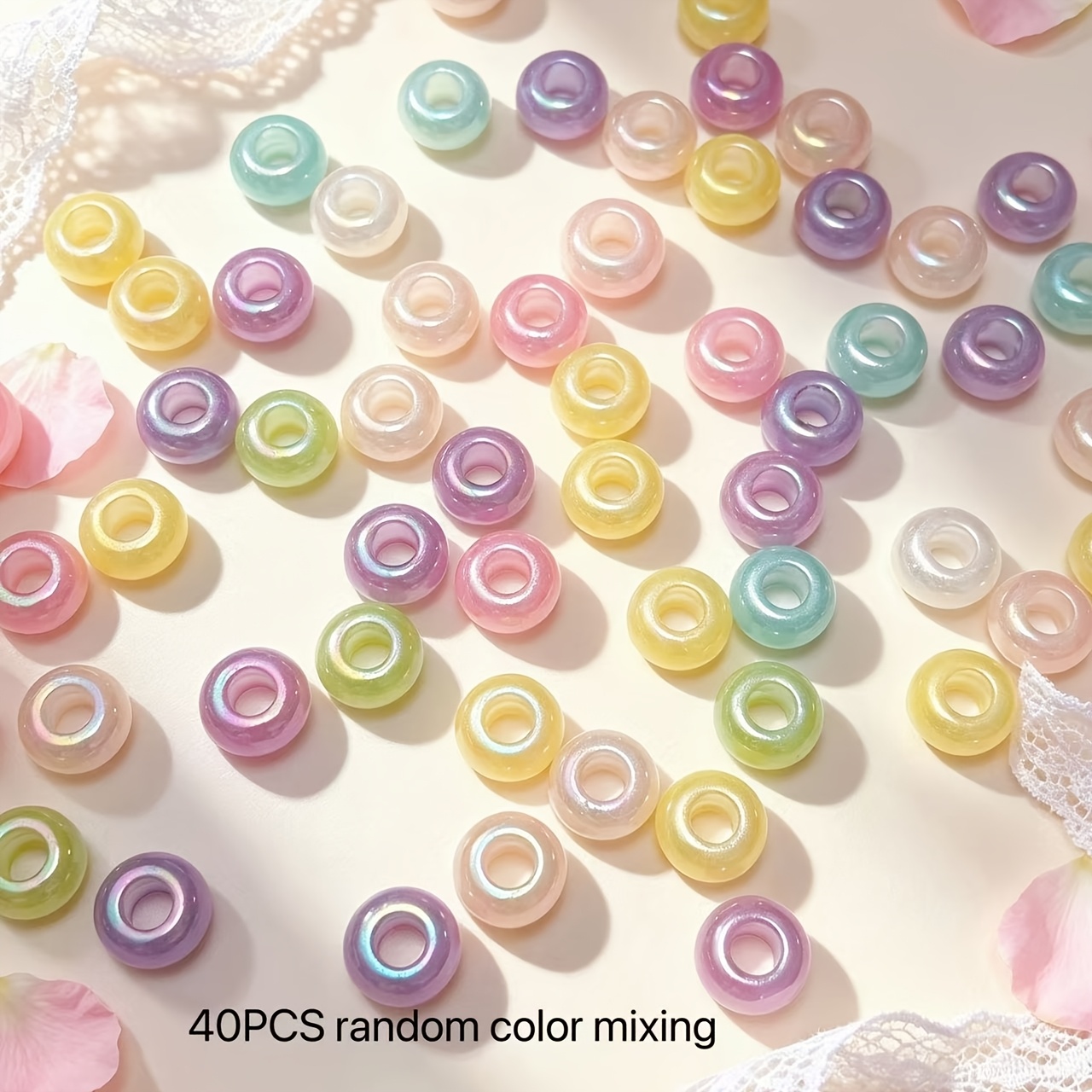 TEMU 40pcs Random Mixed Color Acrylic Ab Iridescent Large Hole Wheel Beads, Suitable For Diy Necklaces, Bracelets, Beaded Pendants, Keychains, And