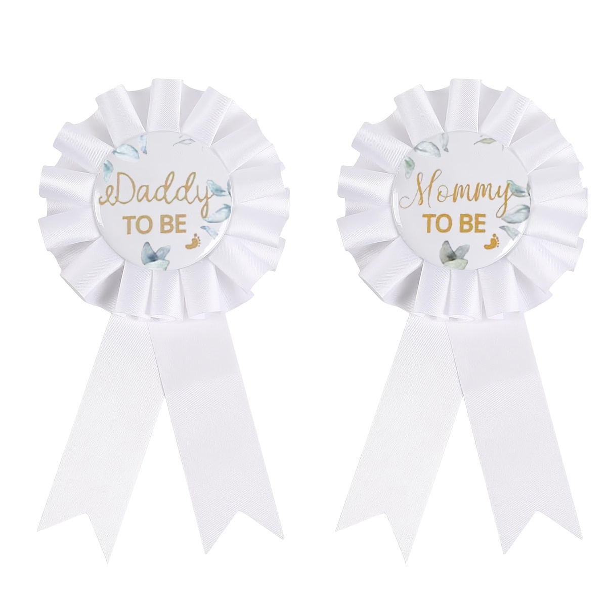 E-shop Geschenk für Sie/Ihn 2 Stück "Daddy to Be" & "Mommy to Be" Abzeichen Partygeschenke, Kranz oder grüne Blätter Design, Gender Reveal Party