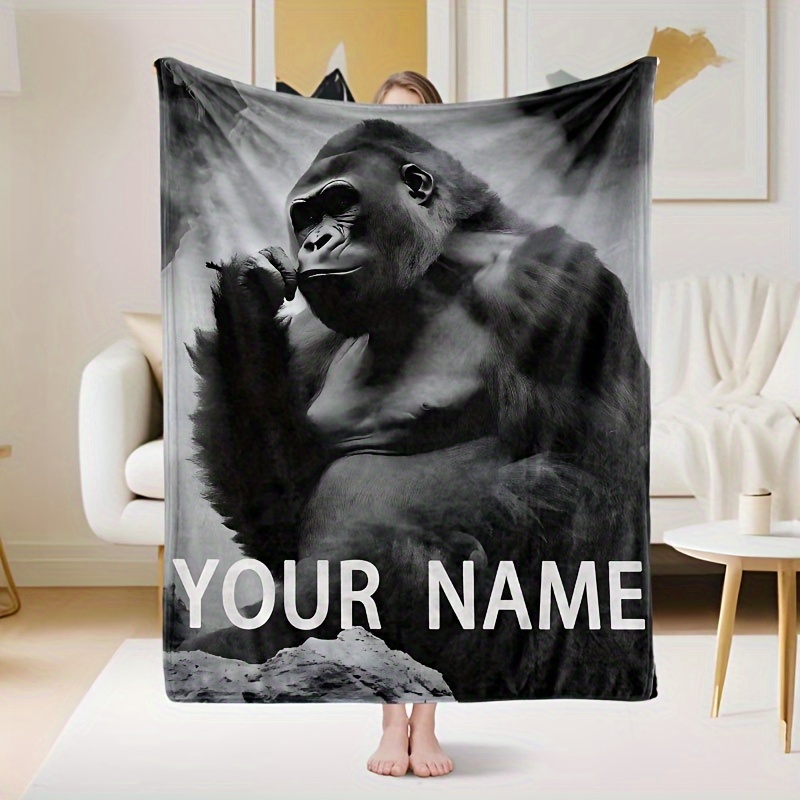 

Contemporary Animal-themed Gorilla Fleece Throw Blanket - Hypoallergenic, Soft, Cozy, , Hand Wash Only, For Sofa, Bed - Personalized Customizable Blanket For Boys, Girls, Adults