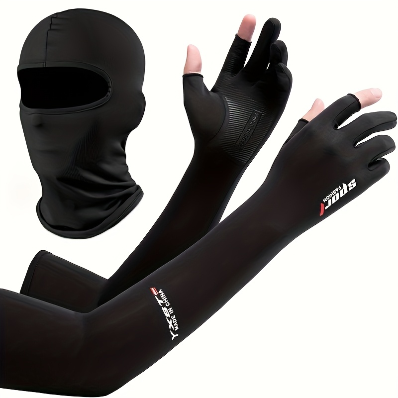 TEMU 2pcs Sunscreen Gloves, Sunscreen Face Mask Cooling Arm Sleeves Cover Women Men Sports Running Sun Protection Gloves Outdoor Fishing Cycling