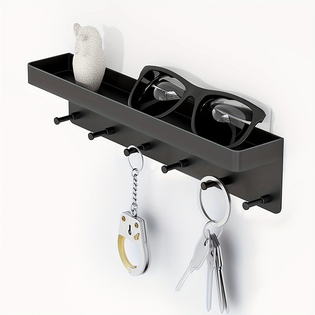 

1pc Sleek Black Wall-mounted Key Holder - No-drill, Multi-functional Entryway Organizer With Polished , Plastic, Ideal For Keys & Small Accessories Storage, Key Hanger