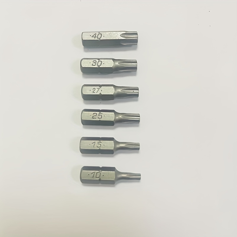 6pcs Set, 25mm Plum Series Screw Heads (t40,t30,t27,t25,t15,t10)