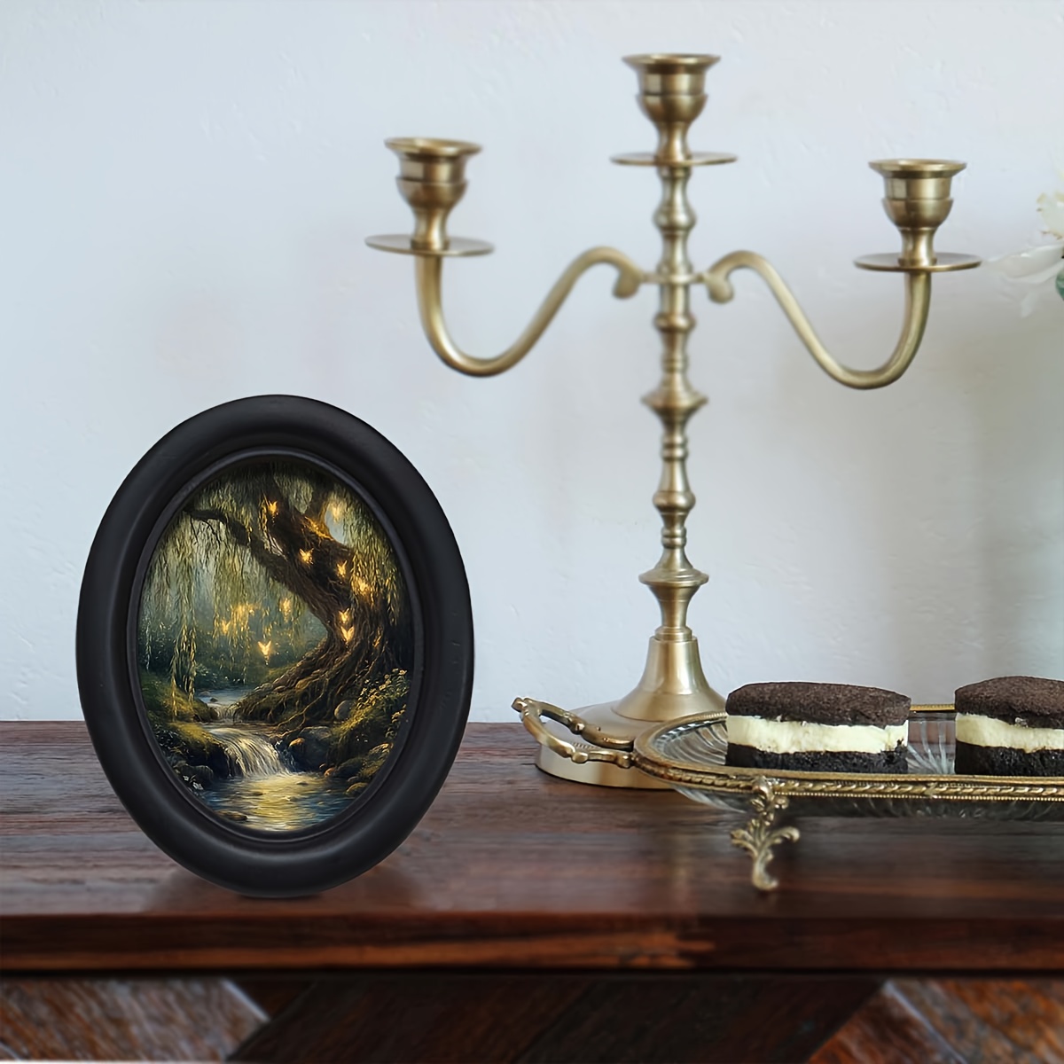 TEMU 1pc Of A Vintage Willow Fairy Tale Oval Wooden Picture Frame - Featuring A Dark Academic Style Wall Art With A Hanging Hook, Measuring 4.17x5.26