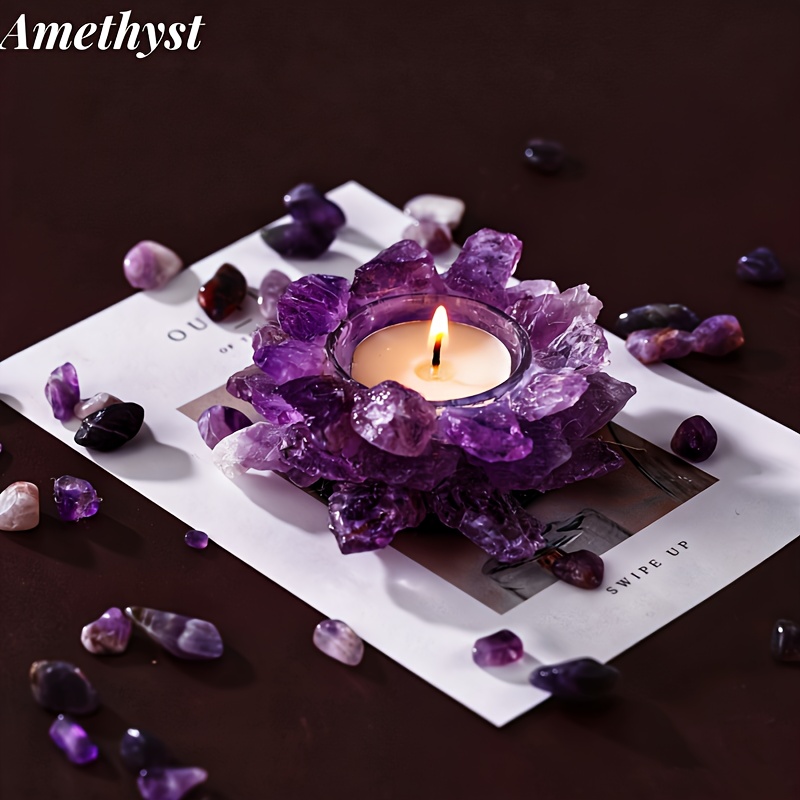 Image of Rose Quartz, Fluorite, Amethyst Candle Holders For Decorative Candles, Unique Decor Centerpieces For Home & . Ideal For Gifting On Valentine's Day, Mother's Day, And During The Cherry Season