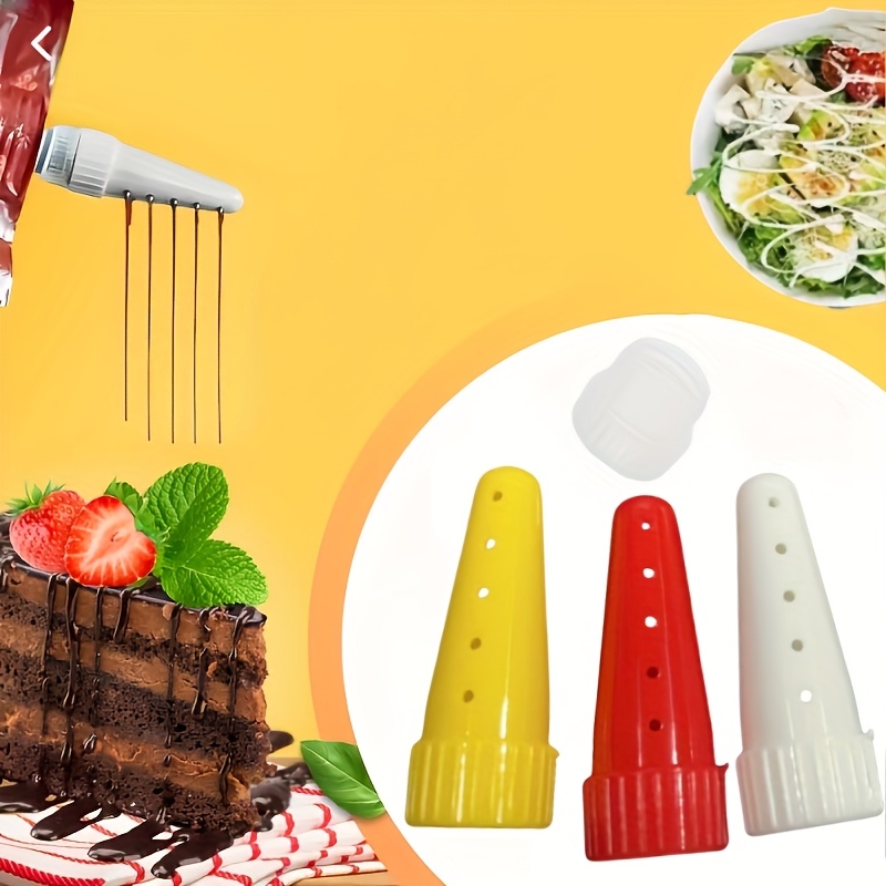 3pcs 5-hole Design Squeeze Sauce Spouts And 1pc Spout Adapter - Suitable For Salads, Ketchup, Honey And More - Ideal For Home Kitchens, Perfect For Baking, Picnics, And Kitchen Use (color Random)
