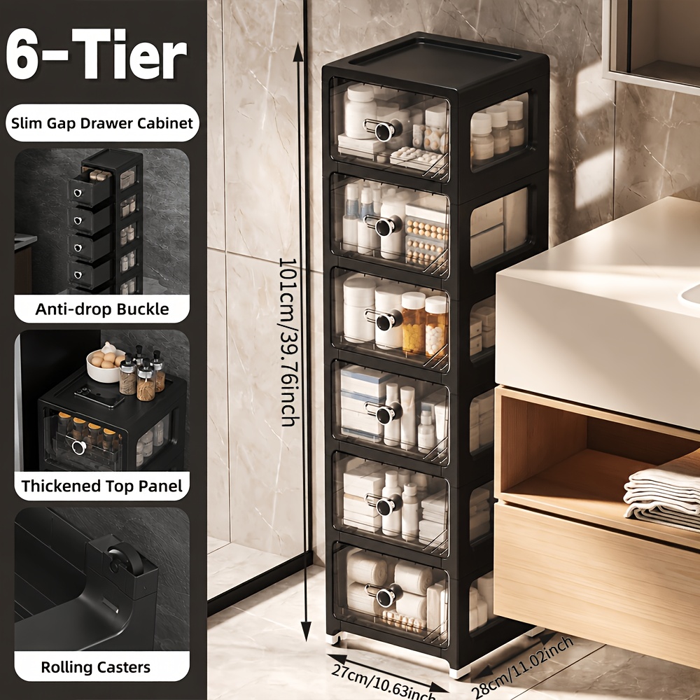 Image of 4/5/6/7 Layer Roller Medicine Storage Cabinet, Transparent Drawer With Wheels Plastic Storage Cart, Anti-drop Large Capacity Medicine Storage Tower, Suitable For Bathroom, Kitchen, Bedroom