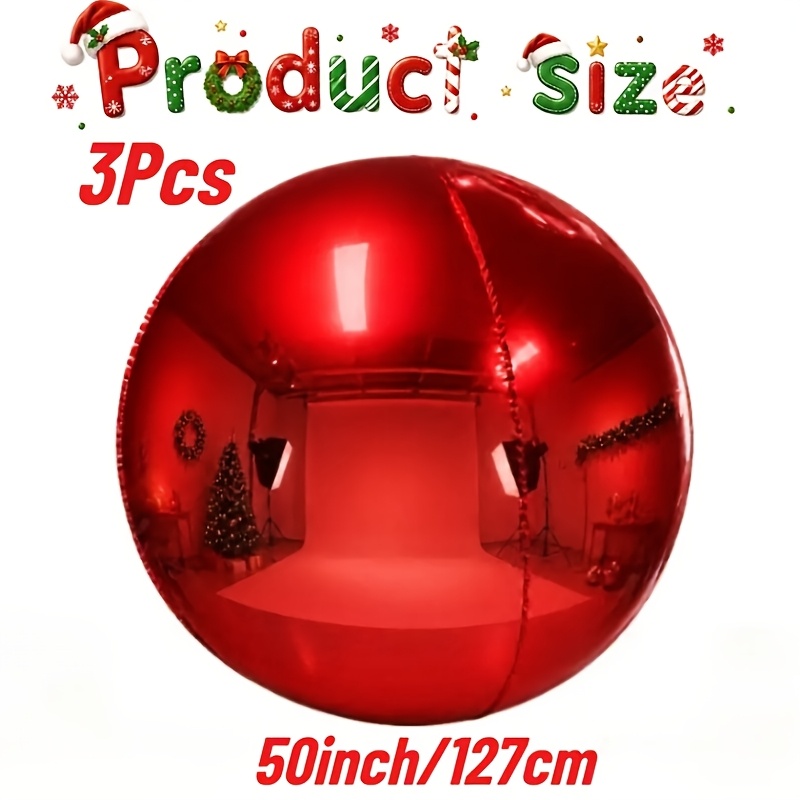 TEMU 3pcs 50-inch Red Inflatable Mirror 4d Aluminum Foil Balloon, Christmas Balloon, Christmas Decoration, Suitable For Christmas, Weddings, Birthday
