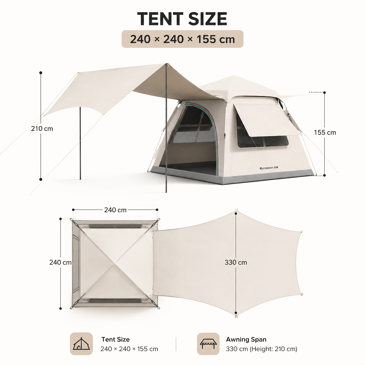 Quickly Set Up A Camping Tent, With A Canopy, Oxford Cloth Cabin Tent, Spacious Interior, With Mesh Windows, Suitable For Hiking And Beach Trips