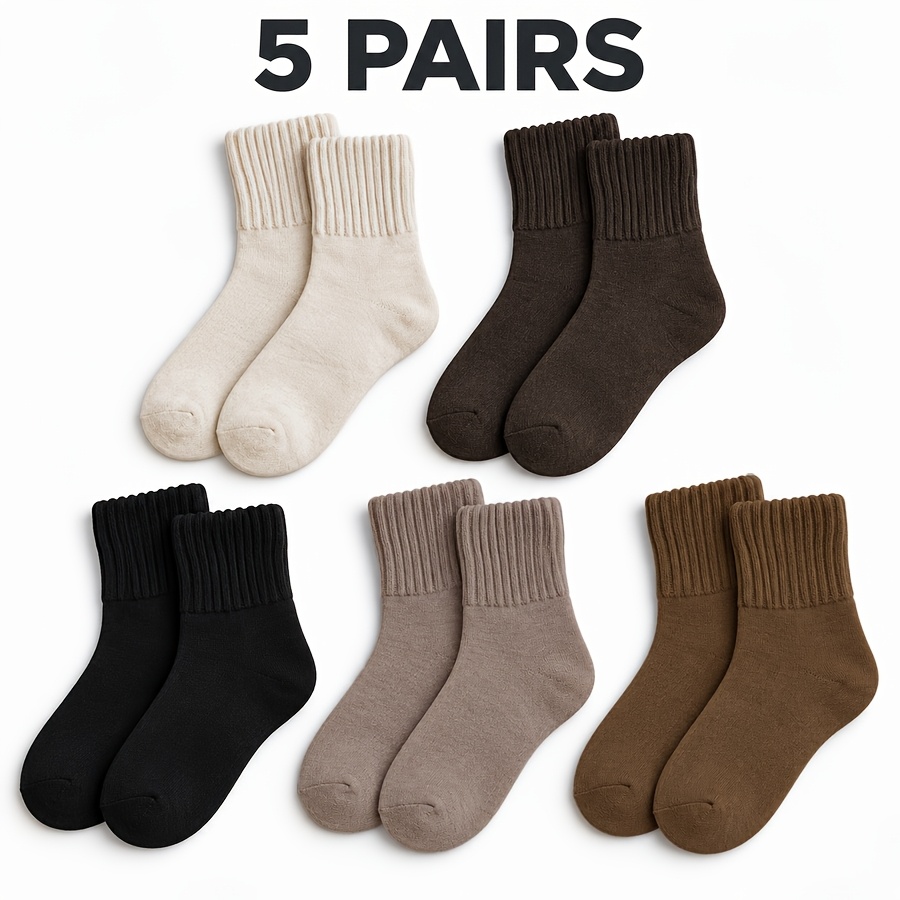 TEMU 5 Pairs Of Women's Winter Socks, Thermal Socks, Unisex Mid-calf Socks, Thickened Socks, Women's Black Socks, High-quality Women's Socks, Women's