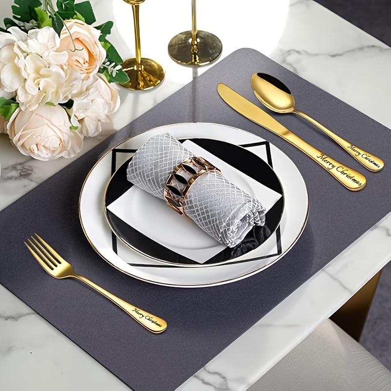 4pcs customized unique stainless steel cutlery set knife fork and spoon set recording   wedding gift for   suitable for wedding wedding anniversary anniversary birthday holiday christmas gift golden Product details 3