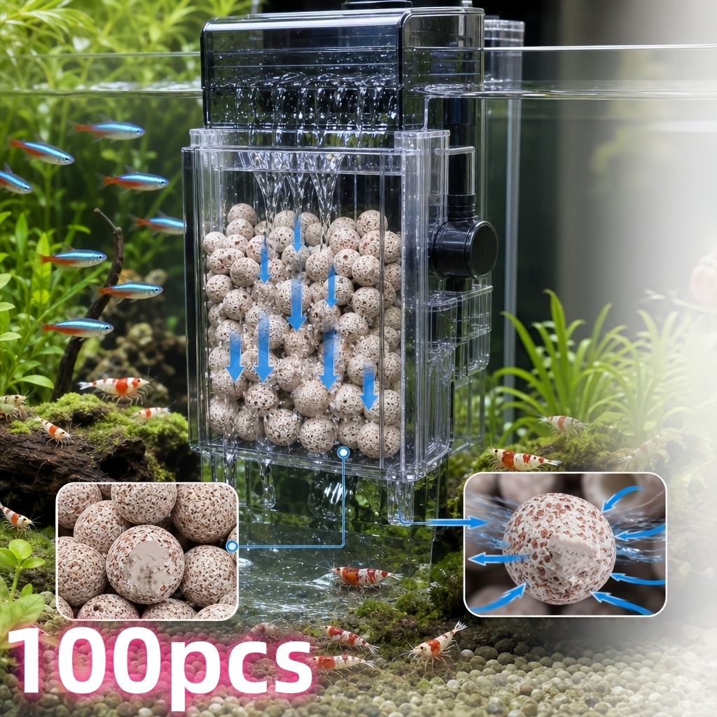 TEMU 100pcs Hollow Quartz Balls Aquarium Filter Consumables, Practical Filter Supplies For Fish Tank And Turtle Tank , Suitable For Aquarium Water