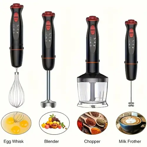 hand blender 5 in 1 1000w powerful led backlight 12 speed multi function handheld stick blender with stainless steel blades chopper beaker 600ml whisk and milk frother for food smoothies puree bpa free