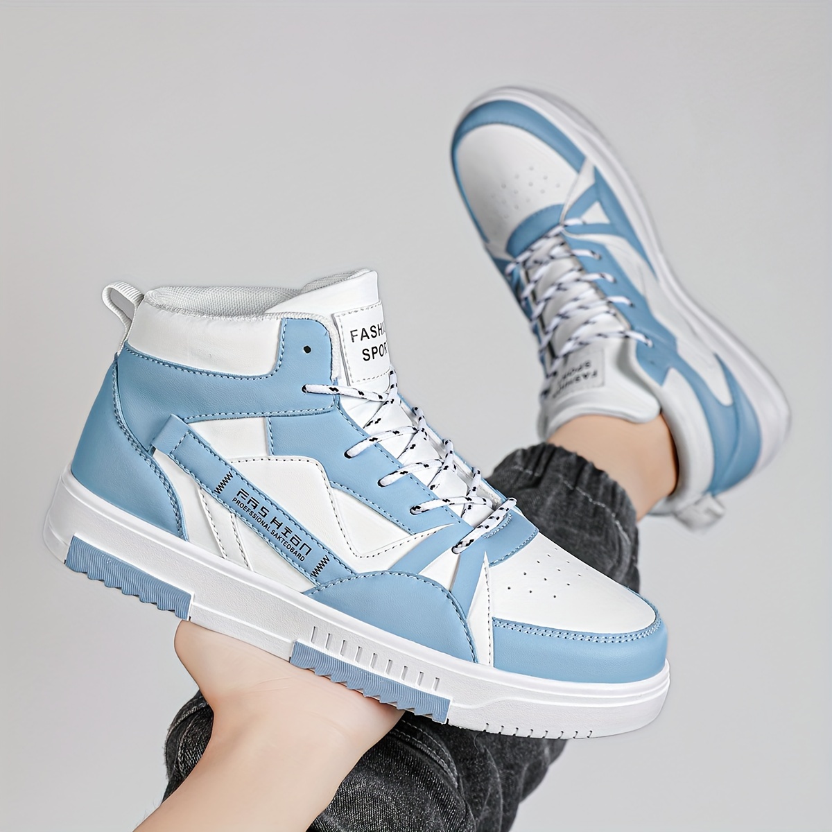 Men's High-Top Running Shoes - Fashion Sports & Outdoor Sneakers with Graphic Letter Print, Stability Pronation, Lightweight, Lace-up Closure, PU Upper, Fabric Inner, EVA Sole - Comfortable for Casual Street Style, Hiking, All Seasons