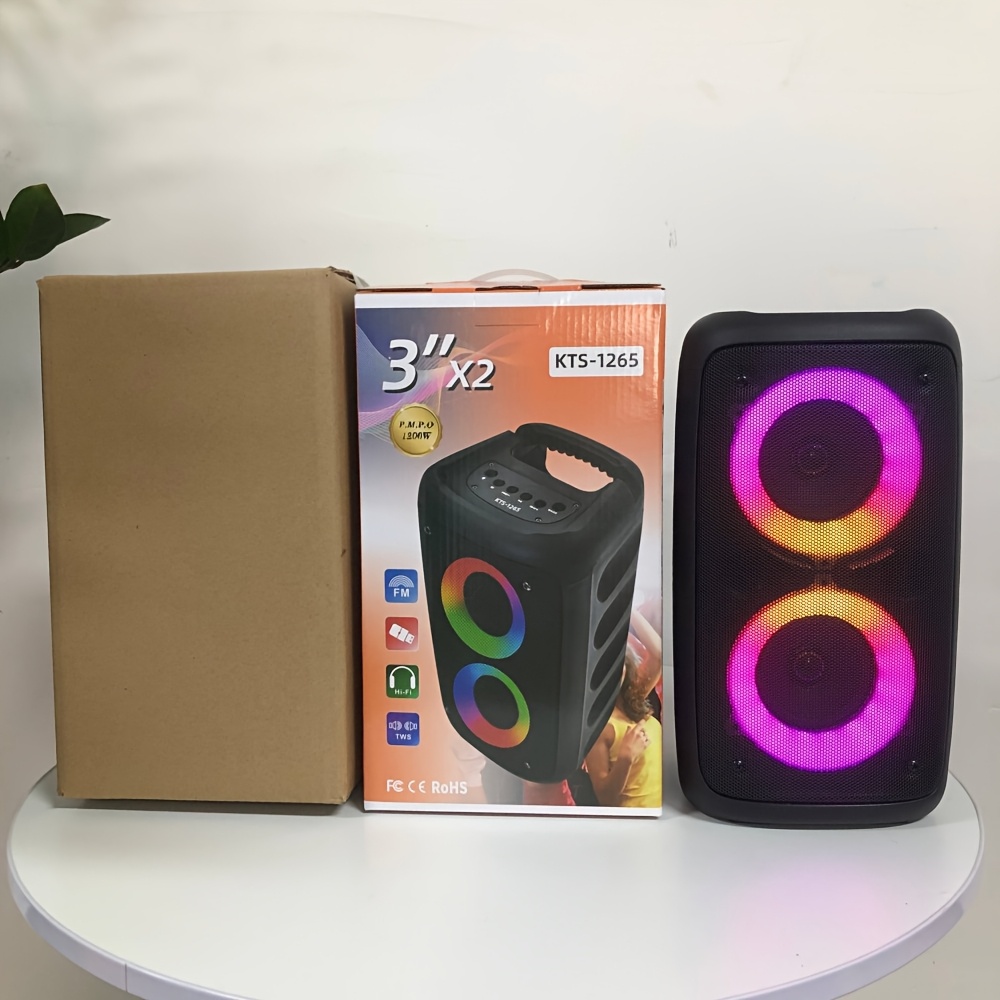 E-shop Kabelloser Boombox-Lautsprecher mit Subwoofer: Großer Outdoor-Stereo-Lautsprecher mit RGB-Beleuchtung und TWS-Funktion, kompatibel mit TF-Karte