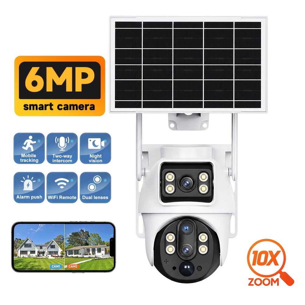 Xiaovv Solar Dual-lens Security Camera Outdoor, 10x Zoom With Pan/tilt 360° Rotation, Motion Tracking & Pir Human Detection, Night Vision, Audio, Supports 2.4ghz Wifi