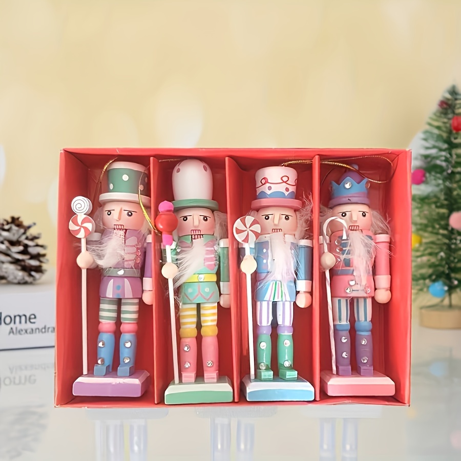 TEMU Style Wooden Nutcracker Ornaments Set Of 4, 