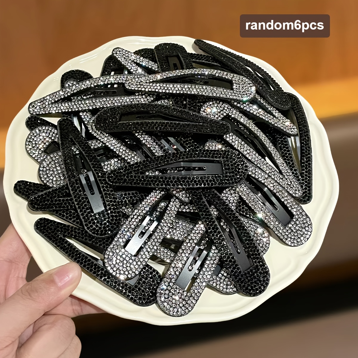 TEMU Zufällige 6 Stück Damen Haarspangen, Helle Schwarz, Helle Silber, Strass, Temperament, Easy Bangs, Seitliche Haarspange, Haarverzierungen,