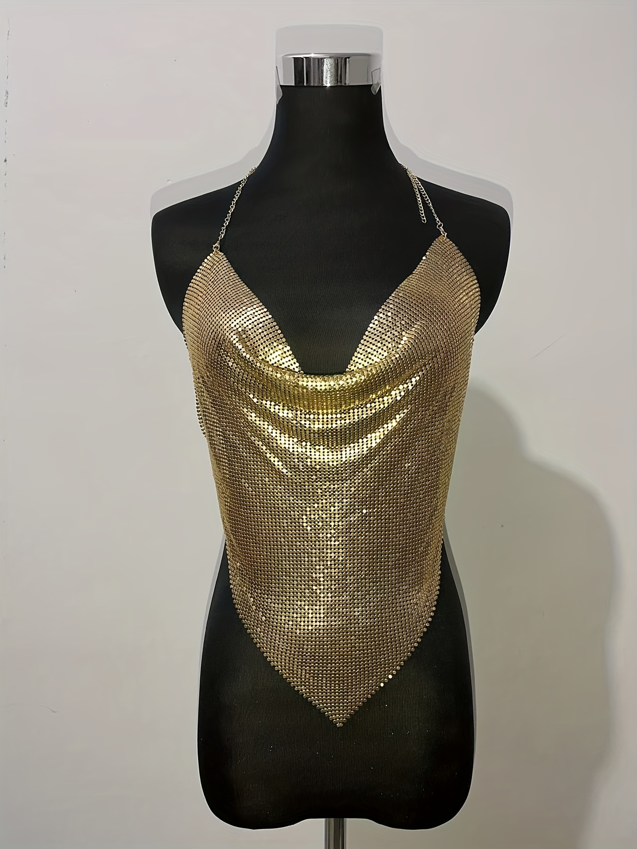 Women'S Sexy Metallic Sequined Backless Cami Top Nightclub Party Chain Halter Top Spicy Women'S Clothing
